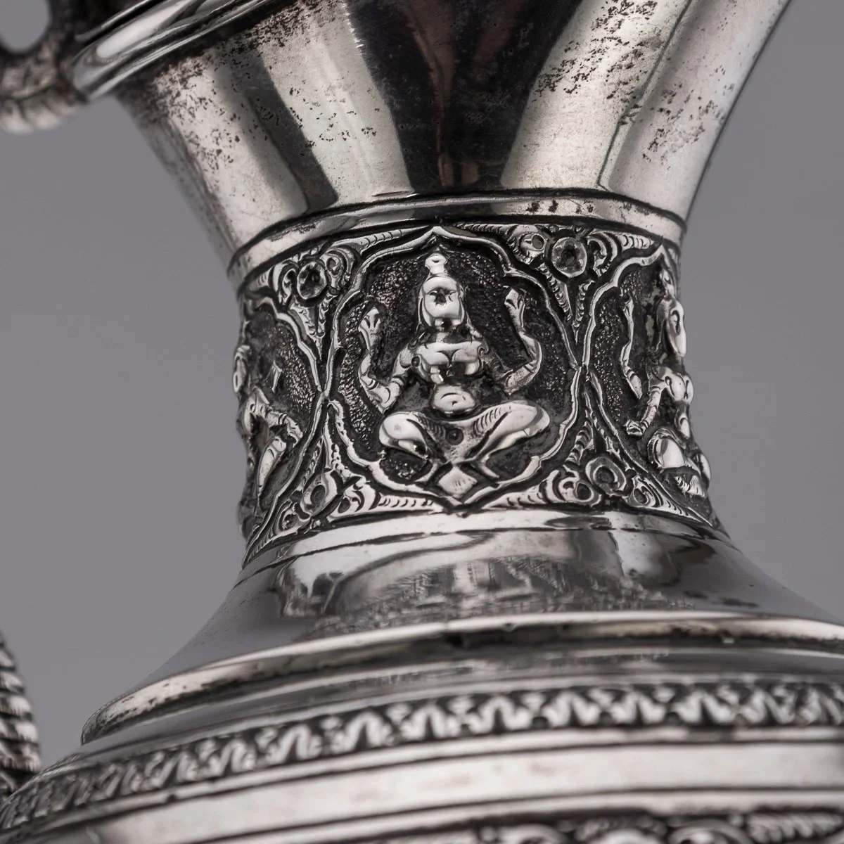 PUSHKINS.COM - A00010 - ANTIQUE 19thC INDIAN SOLID SILVER WATER EWER, MADRAS c.1890 - 16.jpg
