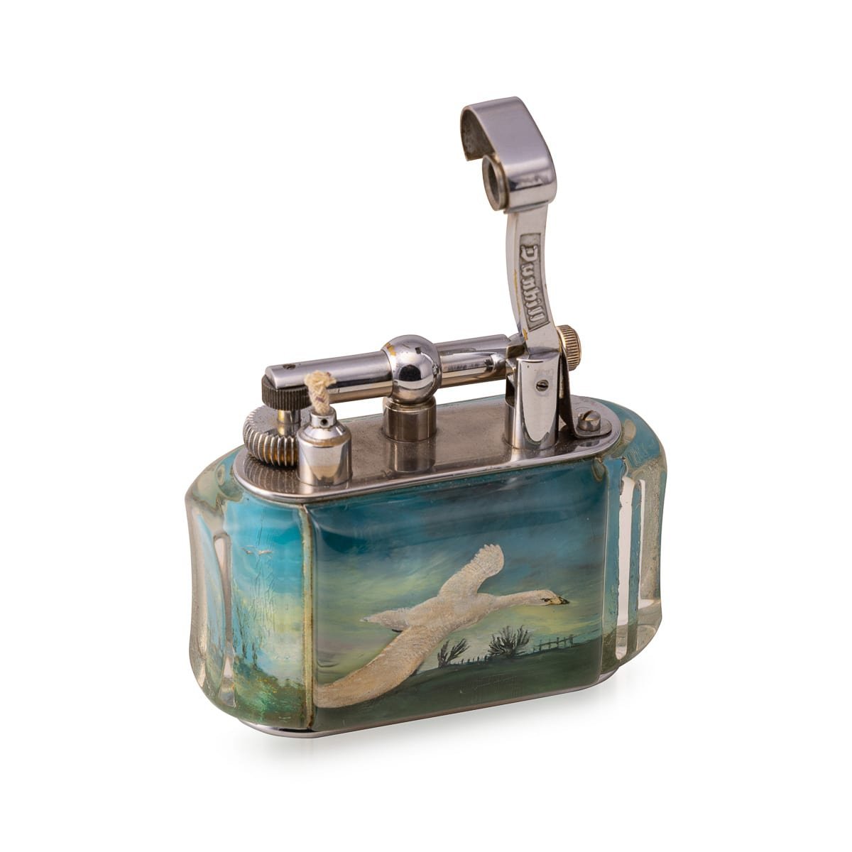 PUSHKINS.COM - D11806 - 20thC DUNHILL 'AQUARIUM' 'BIRDS IN FLIGHT' TABLE LIGHTER c.1950 - 04.jpg