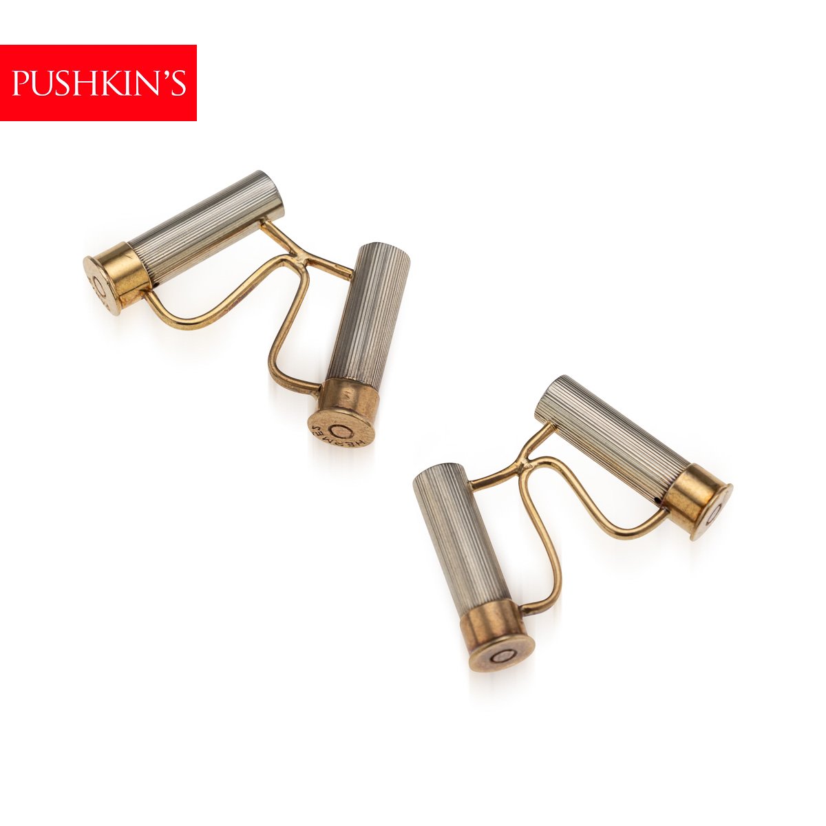 VINTAGE 20thC FRENCH PAIR OF SOLID SILVER SHOTGUN CARTRIDGE CUFFLINKS BY HERMÈS