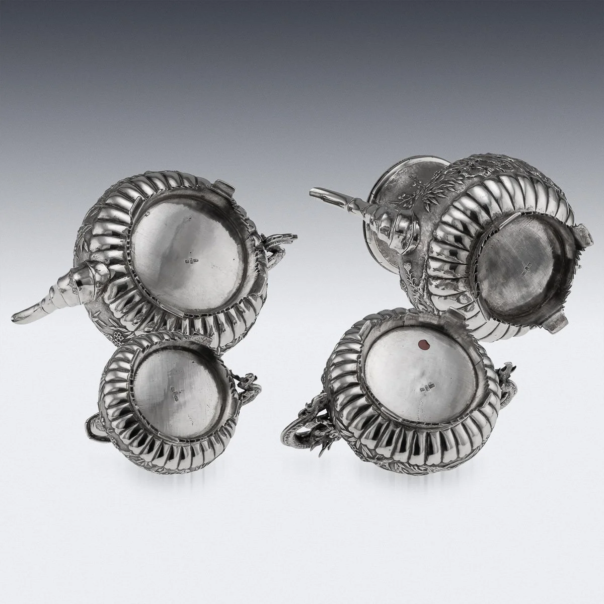 PUSHKINS.COM - A00130 - ANTIQUE 19thC CHINESE EXPORT SOLID SILVER FOUR PIECE TEA SET, WANG HING c.1880 - 08.jpg