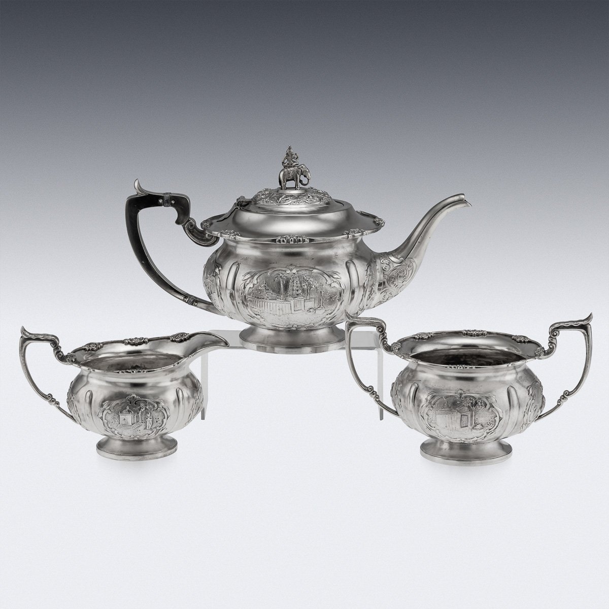 PUSHKINS.COM - C11912 - ANTIQUE 19thC INDIAN SOLID SILVER THREE PIECE TEA SET, BANGALORE c.1890 - 05.jpg