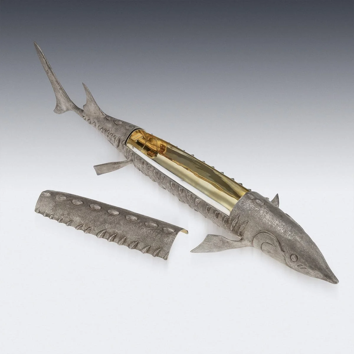 PUSHKINS.COM - A00190 - 20thC ELIZABETH II SOLID SILVER STURGEON-FORM CAVIAR SERVER, ASPREY & CO c.1965 - 10.jpg
