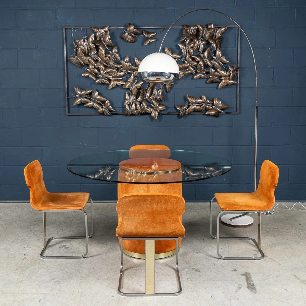 PUSHKINS.COM - B12046 - VINTAGE RARE 20thC ITALIAN DINING SET IN ORANGE SUEDE BY WILLY RIZZO c.1970 - 04.jpg