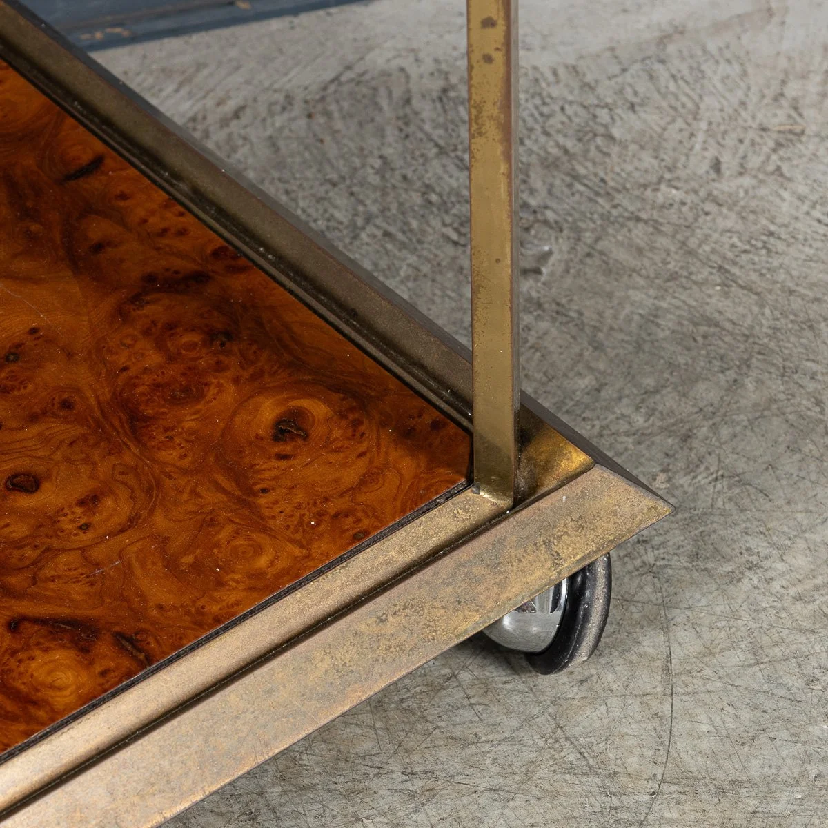 PUSHKINS.COM - B11472 - 20thC ITALIAN BRASS & BURR WALNUT DRINKS TROLLEY c.1970 - 16.jpg