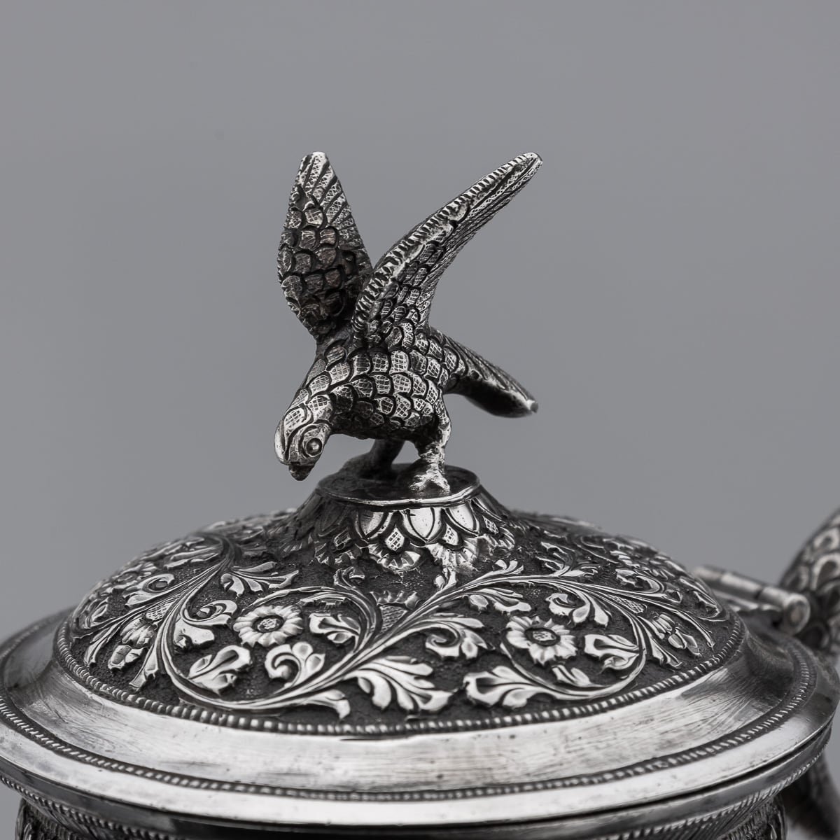 PUSHKINS.COM - ANTIQUE 19thC INDIAN CUTCH SOLID SILVER THREE PIECE TEA SET, V KISHORE c.1890 - 12.jpg