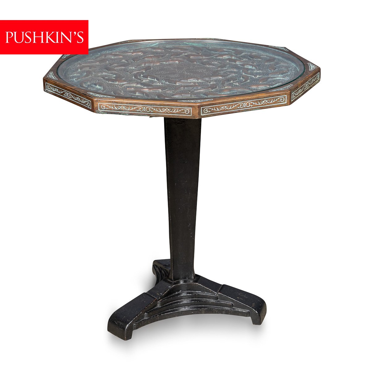 PUSHKINS.COM - D11134 - VINTAGE 20thC SPANISH EMBOSSED COPPER TABLE BY MALART c.1930 - 02.jpg