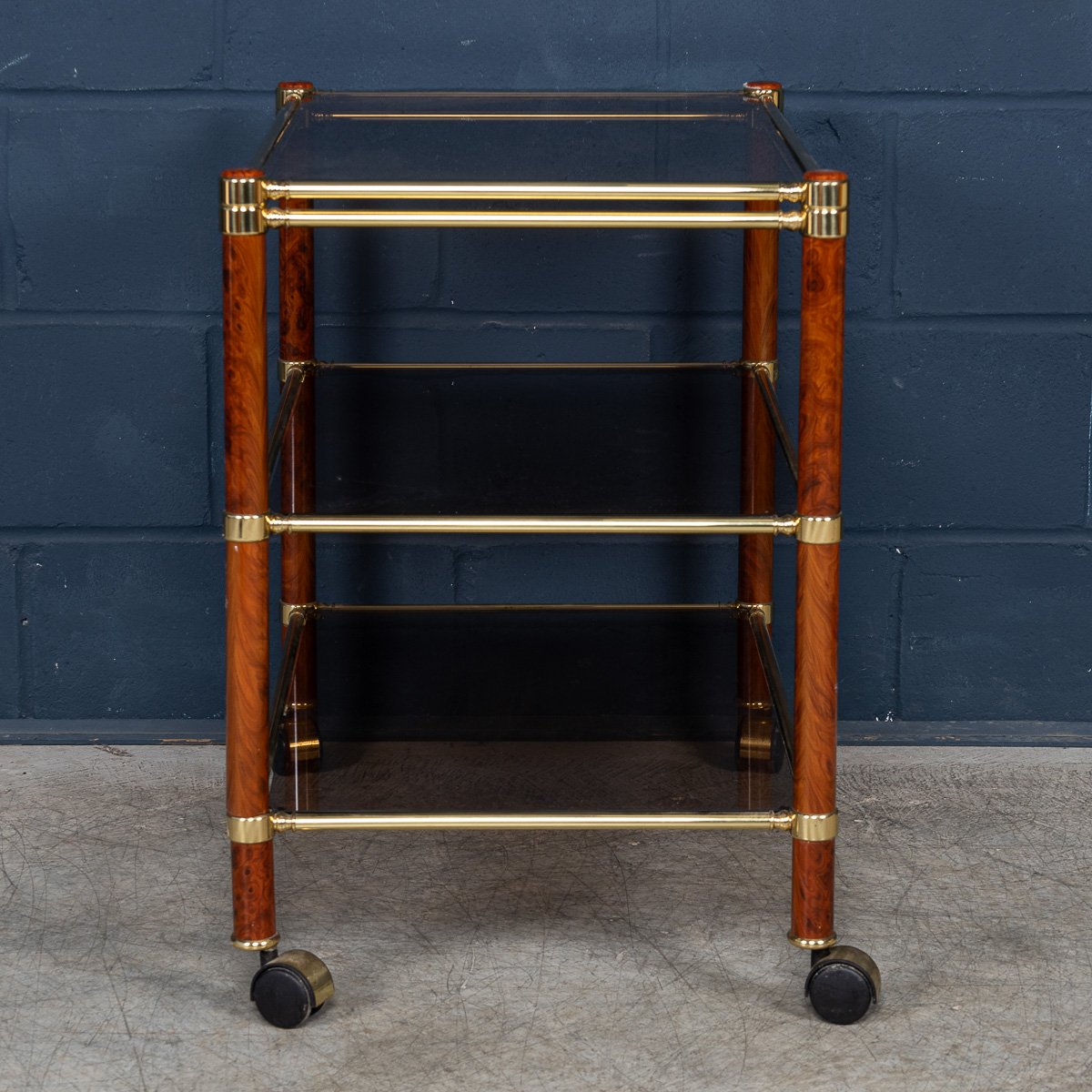 PUSHKINS.COM - B11307 - VINTAGE 20thC ITALIAN BRASS & SMOKED GLASS DRINKS TROLLEY c.1980 - 08.jpg