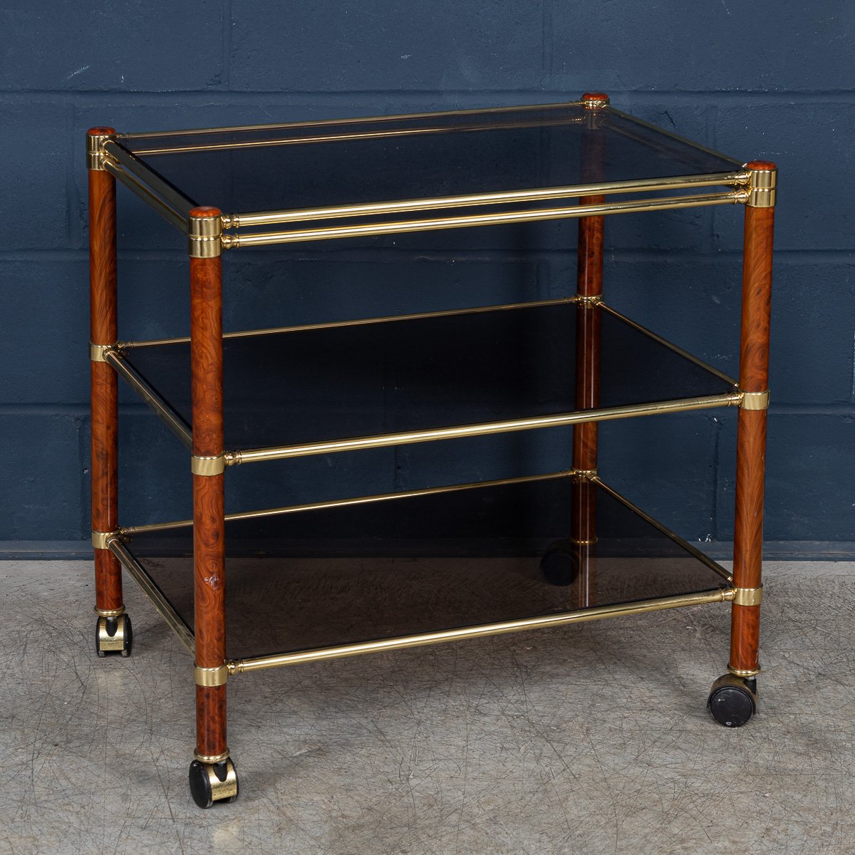 PUSHKINS.COM - B11307 - VINTAGE 20thC ITALIAN BRASS & SMOKED GLASS DRINKS TROLLEY c.1980 - 03.jpg