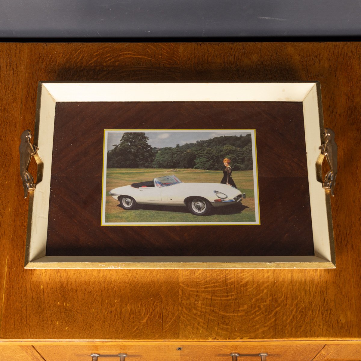 PUSHKINS.COM - Z12436 - VINTAGE 20thC BROOKPACE LASCELLES JAGUAR E TYPE PICTURE TRAY c.1970 - 06.jpg