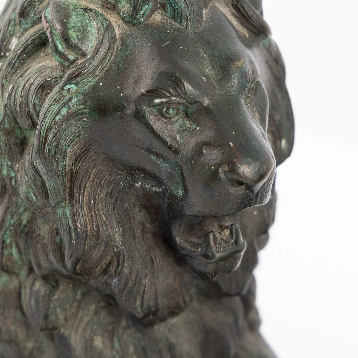 PUSHKINS.COM - A00160 - ANTIQUE 19thC VICTORIAN PAIR OF VERDIGRIS PATINATED BRONZE TRAFALGAR LIONS c.1870 - 09.jpg