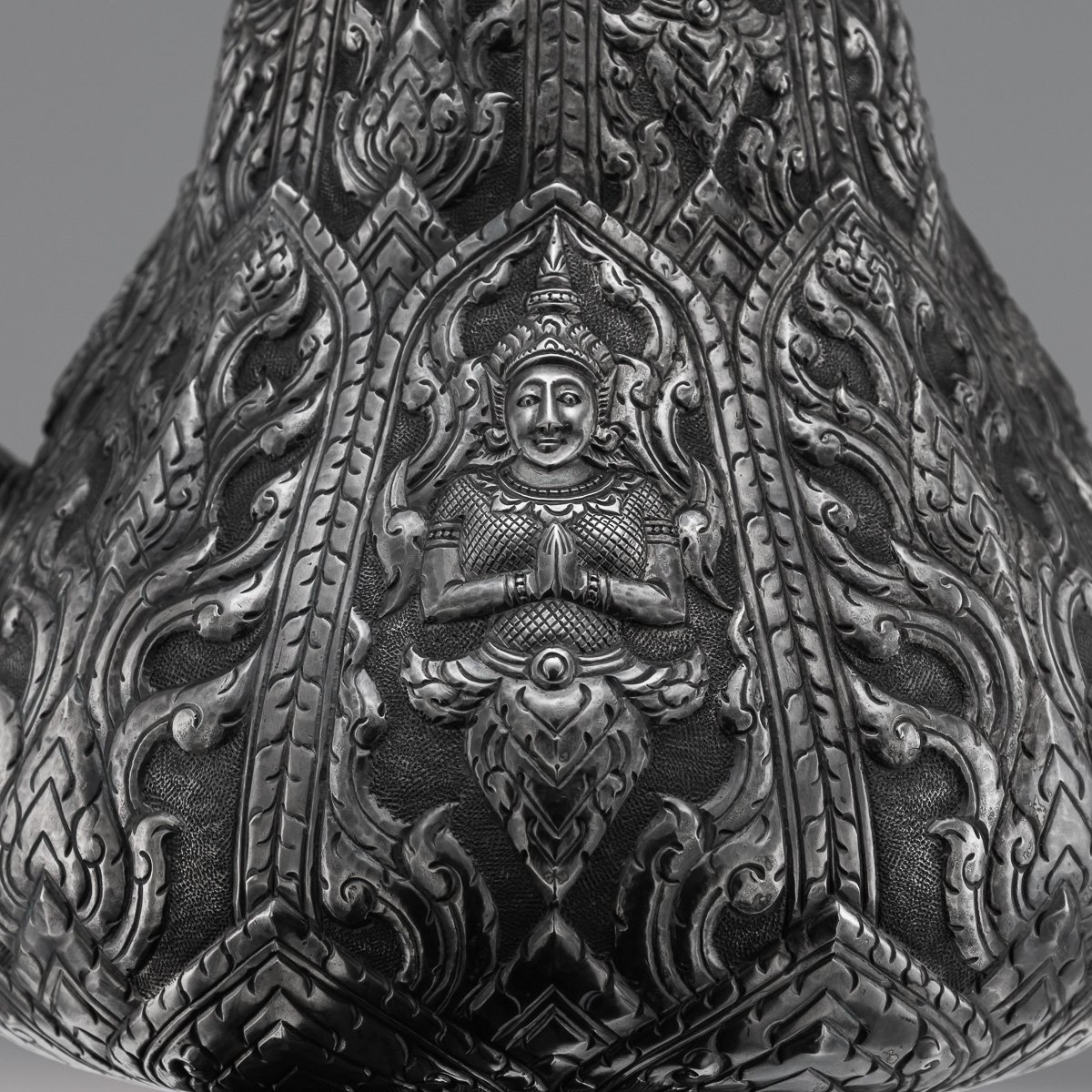 PUSHKINS.COM - A00116 - ANTIQUE 20thC THAI SOLID SILVER FOUR PIECE TEA SET ON TRAY c.1950 - 24.jpg