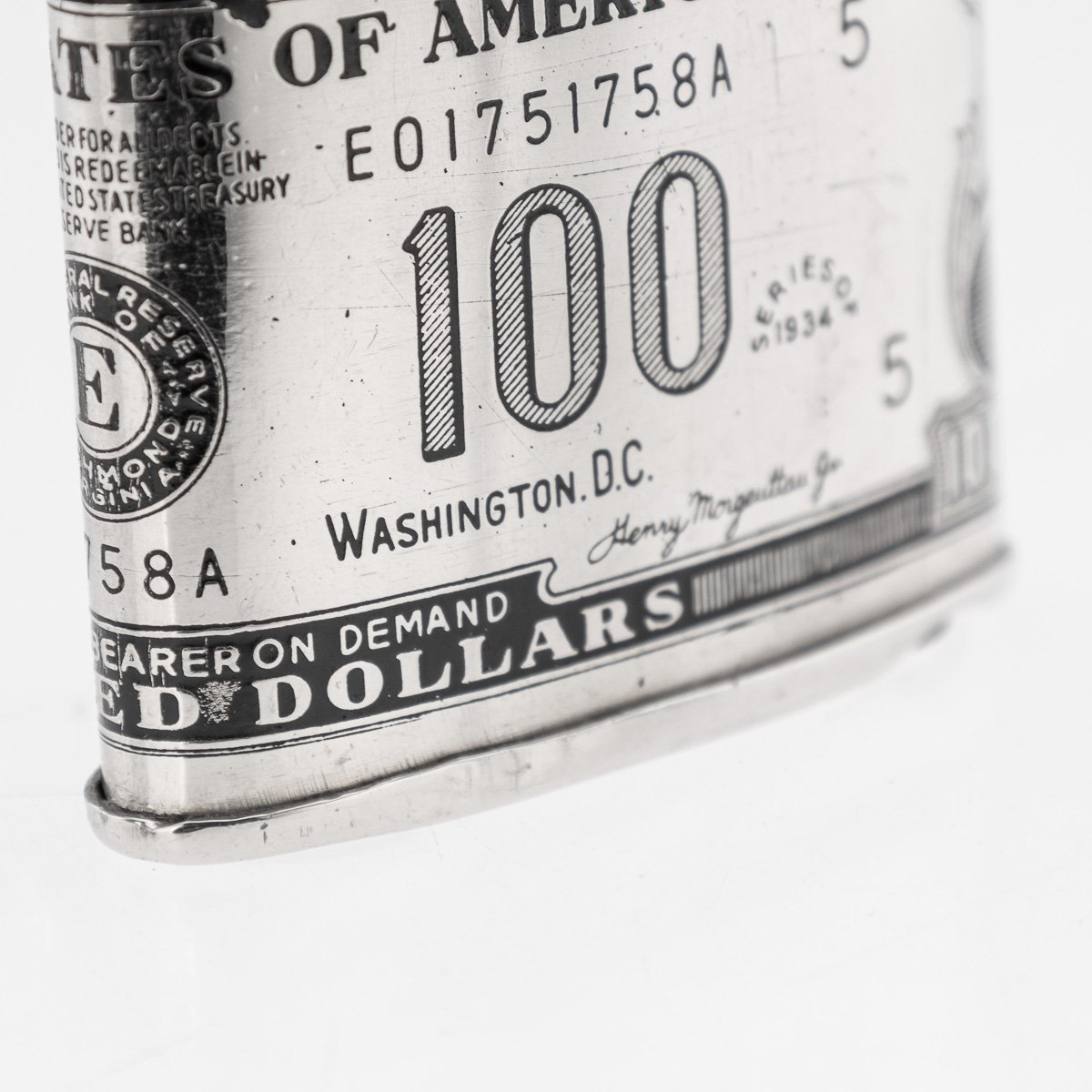 PUSHKINS.COM - J11197 - 20thC AMERICAN SILVER-PLATED CIGARETTE CASE & LIGHTER SHAPED AS A HUNDRED DOLLAR BILL - 16.jpg