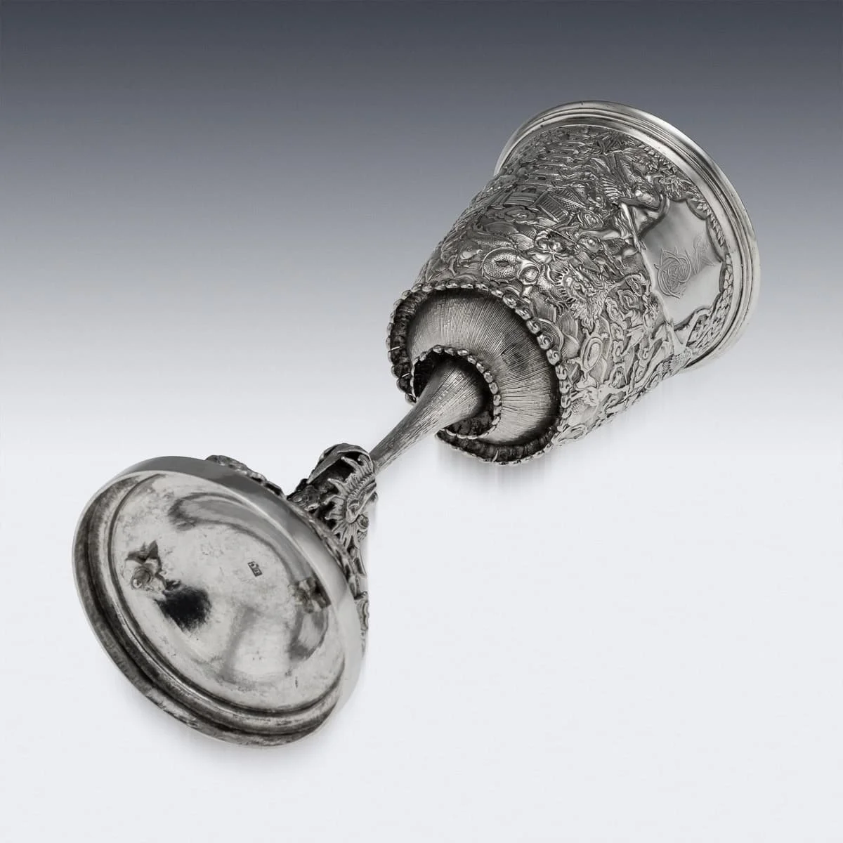 PUSHKINS.COM - A00157 - ANTIQUE 19thC CHINESE EXPORT SOLID SILVER GOBLET, LEE CHING c.1890 -07.jpg