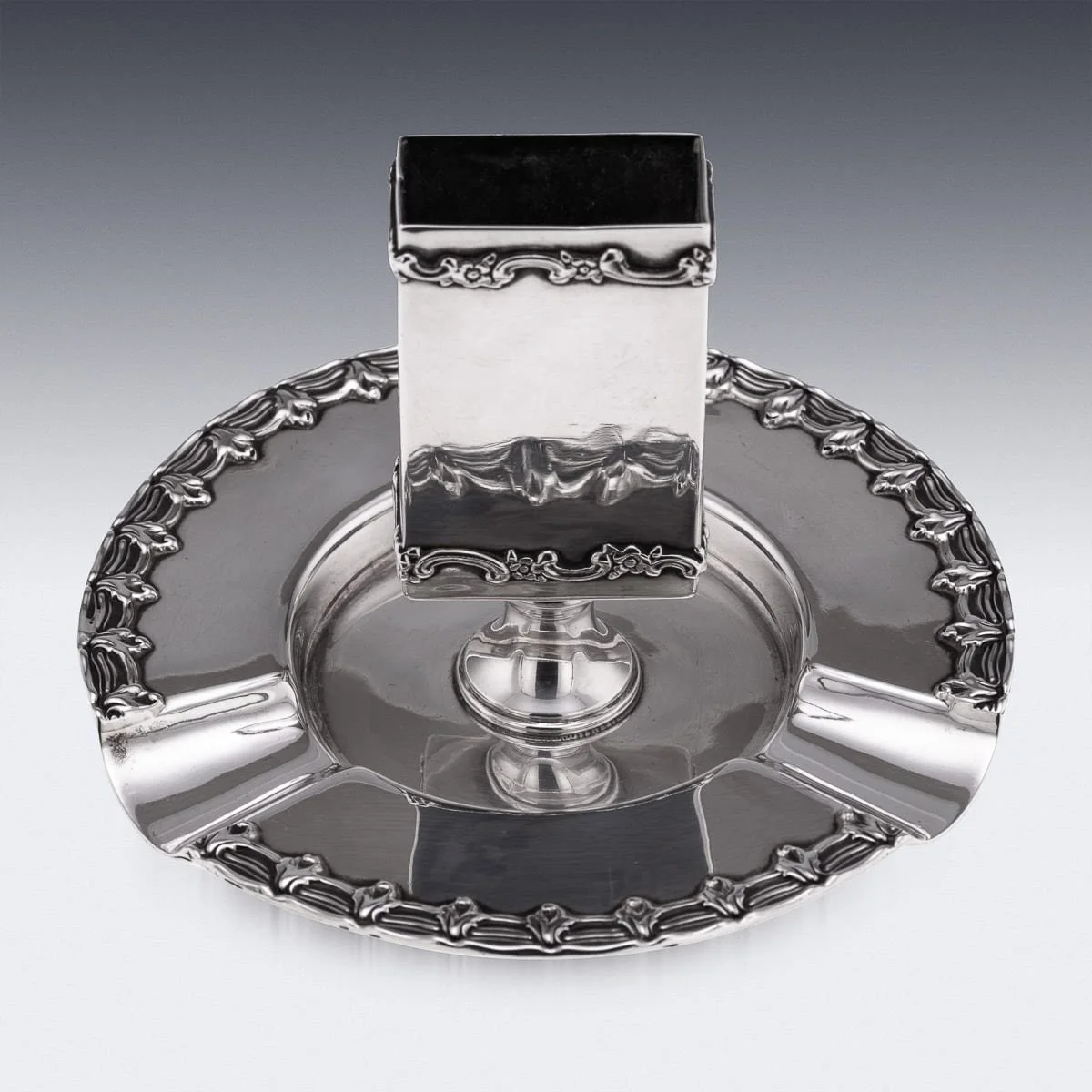 PUSHKINS.COM - J12114 - ANTIQUE 20thC AMERICAN SOLID SILVER ASHTRAY & MATCH BOX HOLDER BY TIFFANY & CO - 04.jpg