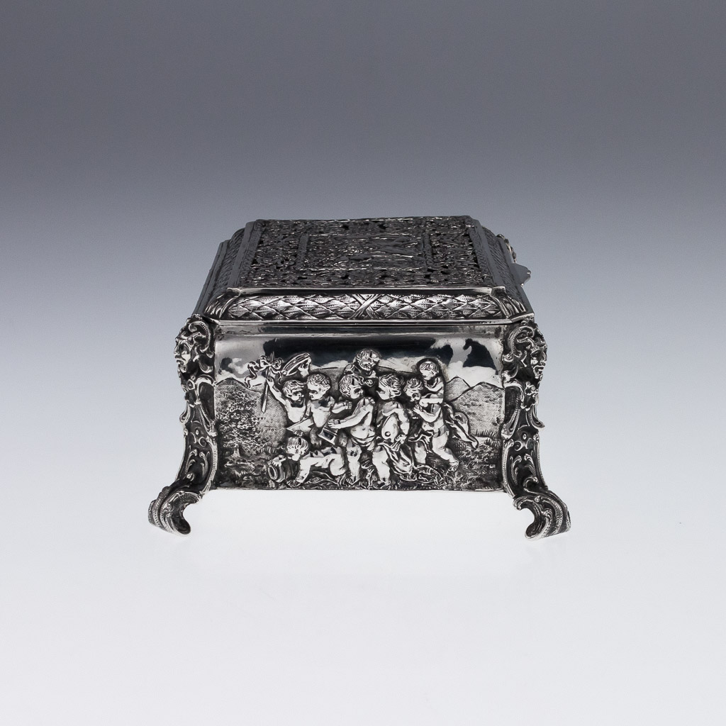 ANTIQUE 20thC GERMAN SOLID SILVER CHASED LARGE JEWELLERY BOX, F ...
