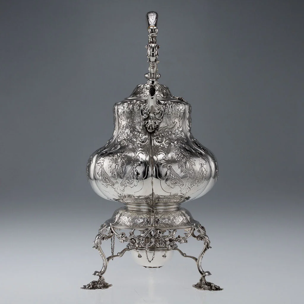 ANTIQUE 19THC RARE VICTORIAN SOLID SILVER LARGE TEA KETTLE STAND & BURNER C.1853-02.jpg