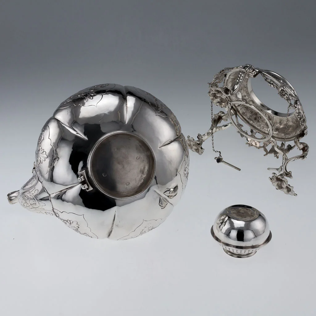 ANTIQUE 19THC RARE VICTORIAN SOLID SILVER LARGE TEA KETTLE STAND & BURNER C.1853-06.jpg