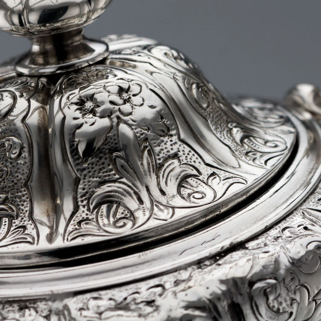 ANTIQUE 19THC RARE VICTORIAN SOLID SILVER LARGE TEA KETTLE STAND & BURNER C.1853-08.jpg