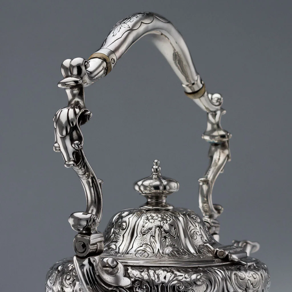 ANTIQUE 19THC RARE VICTORIAN SOLID SILVER LARGE TEA KETTLE STAND & BURNER C.1853-10.jpg
