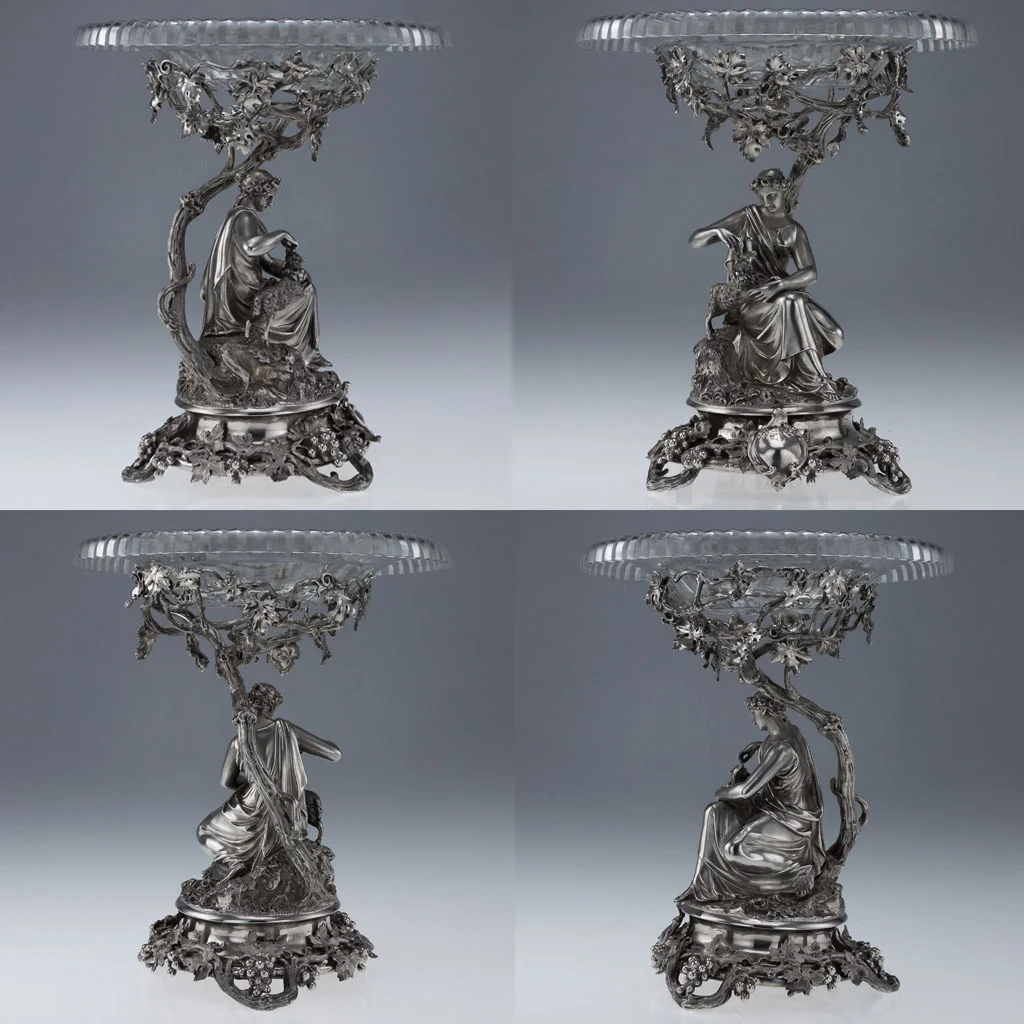 ANTIQUE 19THC VICTORIAN SOLID SILVER MAGNIFICENT FIGURAL COMPORTS HUNT C1848-03.jpg