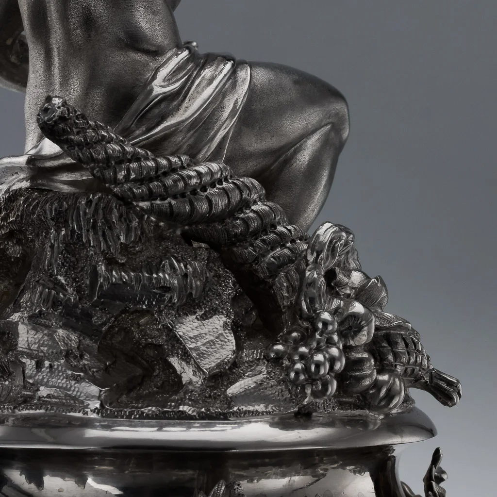 ANTIQUE 19THC VICTORIAN SOLID SILVER MAGNIFICENT FIGURAL COMPORTS HUNT C1848-11.jpg