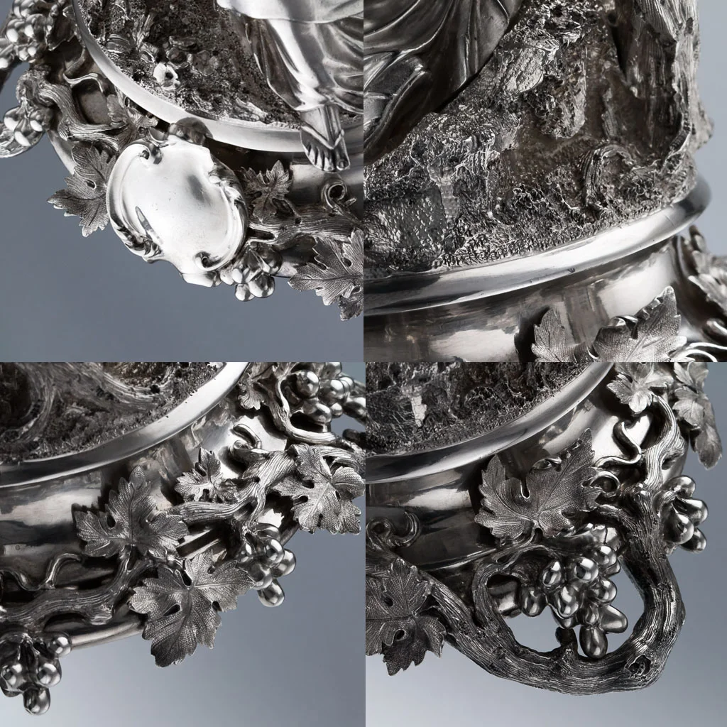 ANTIQUE 19THC VICTORIAN SOLID SILVER MAGNIFICENT FIGURAL COMPORTS HUNT C1848-22.jpg