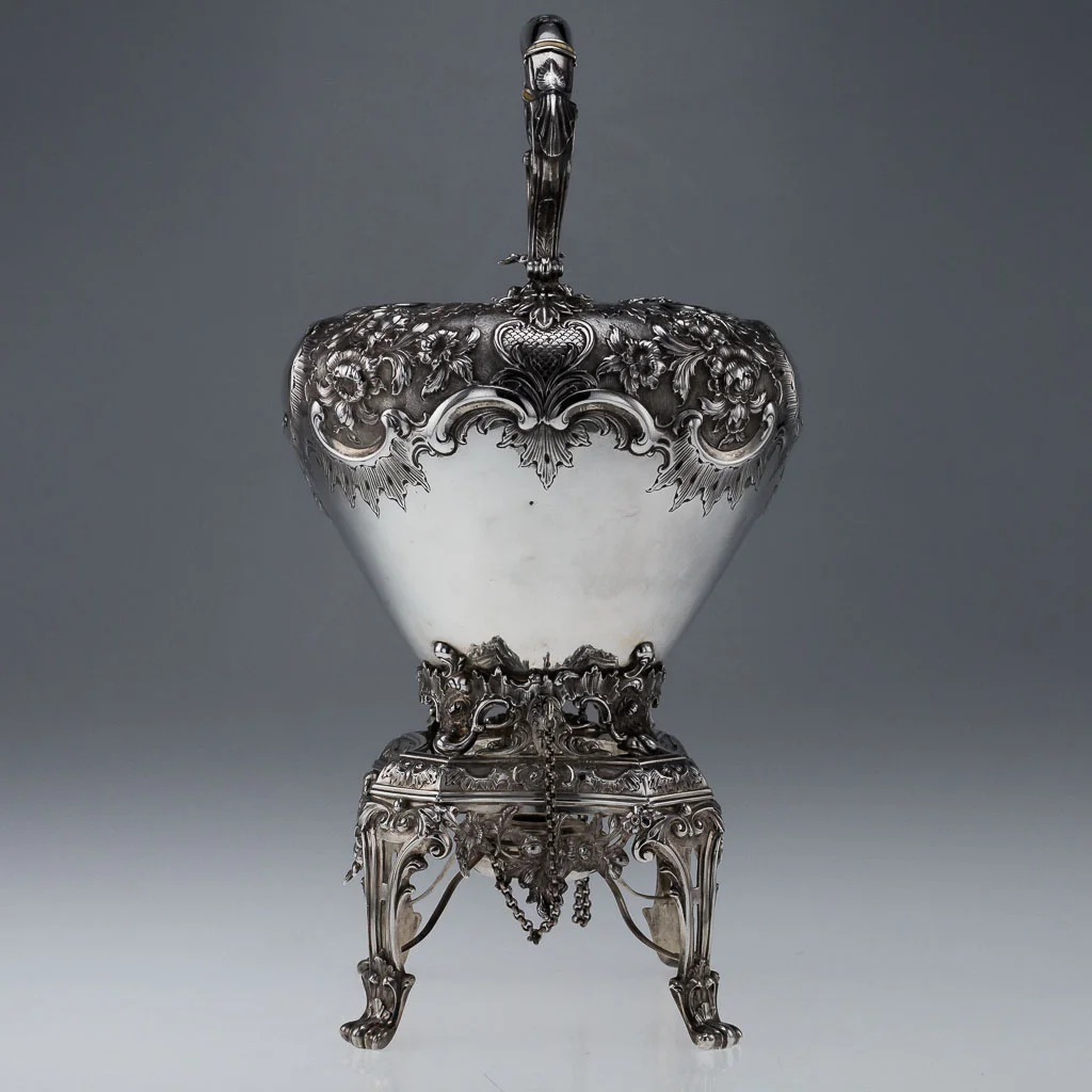 ANTIQUE 19THC SCOTTISH SOLID SILVER LARGE TEA KETTLE STAND & BURNER C1851-02.jpg