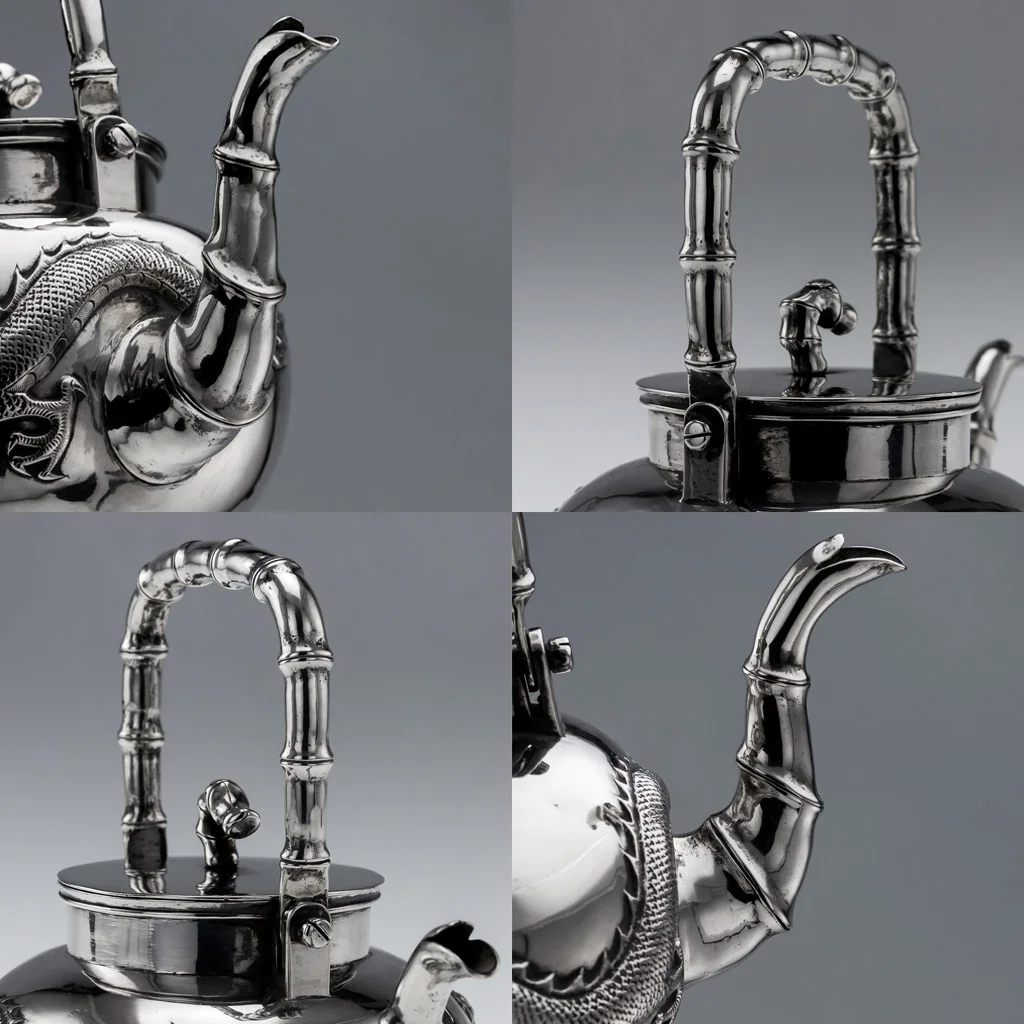 PUSHKIN ANTIQUES ANTIQUE 20THC CHINESE EXPORT SOLID SILVER 3 PS DRAGON TEA SET, JI HUA C1910-09.jpg