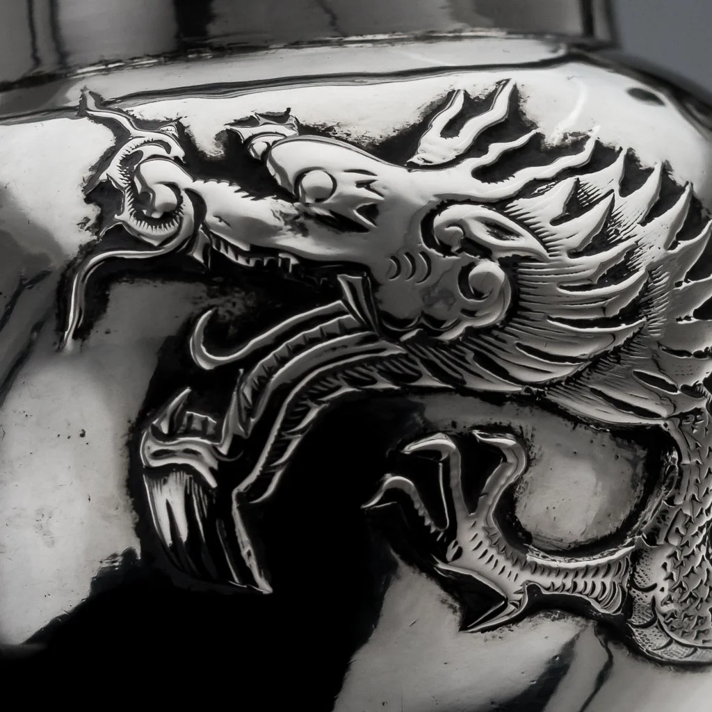 PUSHKIN ANTIQUES ANTIQUE 20THC CHINESE EXPORT SOLID SILVER 3 PS DRAGON TEA SET, JI HUA C1910-16.jpg