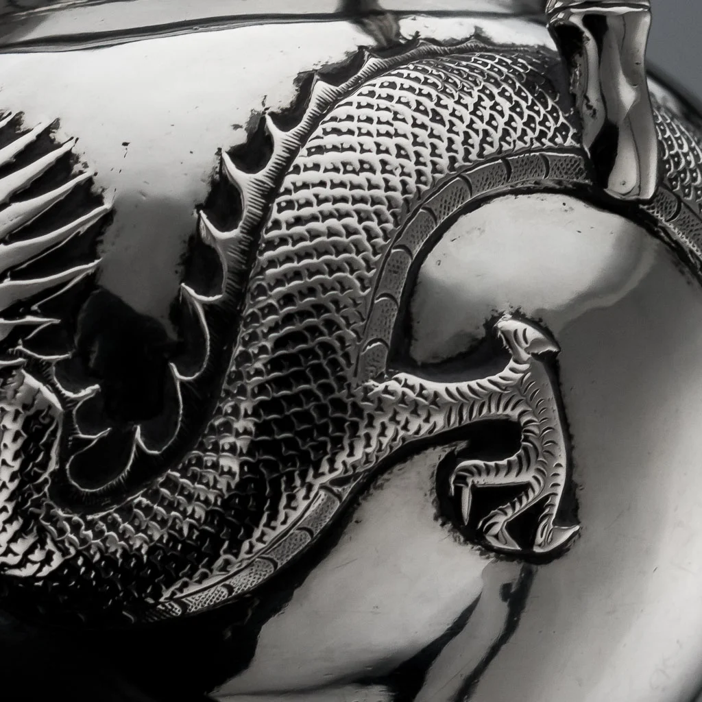 PUSHKIN ANTIQUES ANTIQUE 20THC CHINESE EXPORT SOLID SILVER 3 PS DRAGON TEA SET, JI HUA C1910-17.jpg