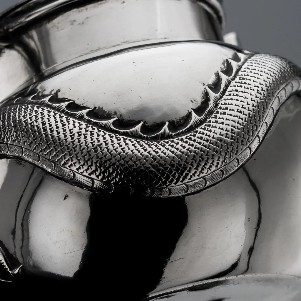 PUSHKIN ANTIQUES ANTIQUE 20THC CHINESE EXPORT SOLID SILVER 3 PS DRAGON TEA SET, JI HUA C1910-18.jpg