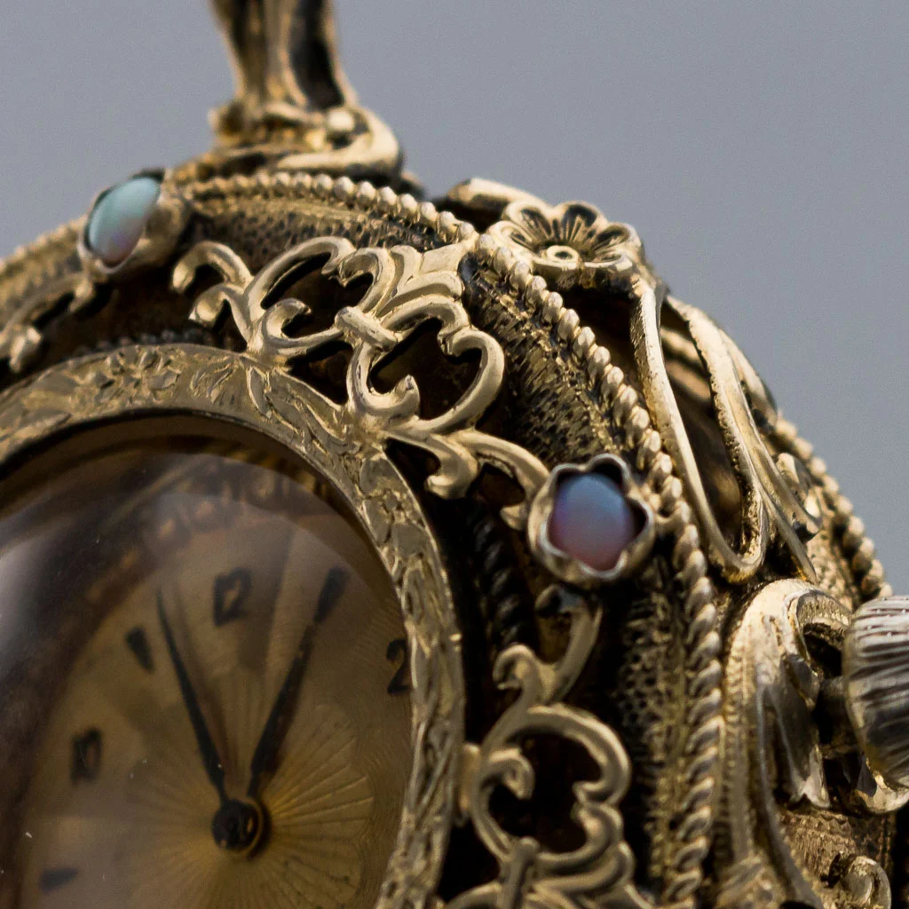 PUSHKIN ANTIQUES ANTIQUE 20thC AUSTRIAN SOLID SILVER, GEMSTONES & ENAMEL CLOCK DECANTER c.1900-09.jpg