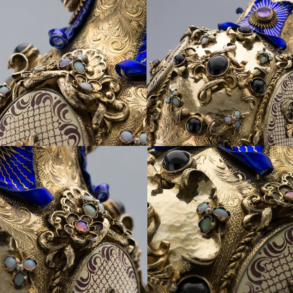 PUSHKIN ANTIQUES ANTIQUE 20thC AUSTRIAN SOLID SILVER, GEMSTONES & ENAMEL CLOCK DECANTER c.1900-23.jpg