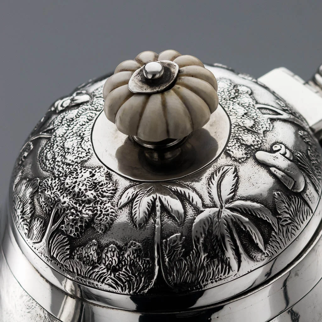 PUSHKIN ANTIQUES ANTIQUE 19THC RARE INDIAN SOLID SILVER 3PS TEA SET, GRISH CHUNDER DUTT C.1890-08.jpg