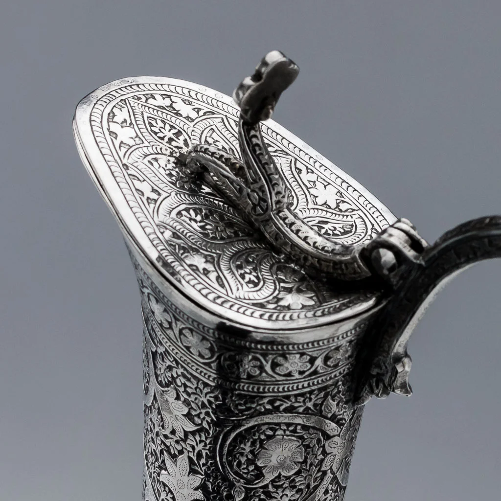 PUSHKIN ANTIQUES ANTIQUE 20thC INDIAN SOLID SILVER HEAVY SHAWL PATTERN EWER JUG, KASHMIR c.1890-09.jpg