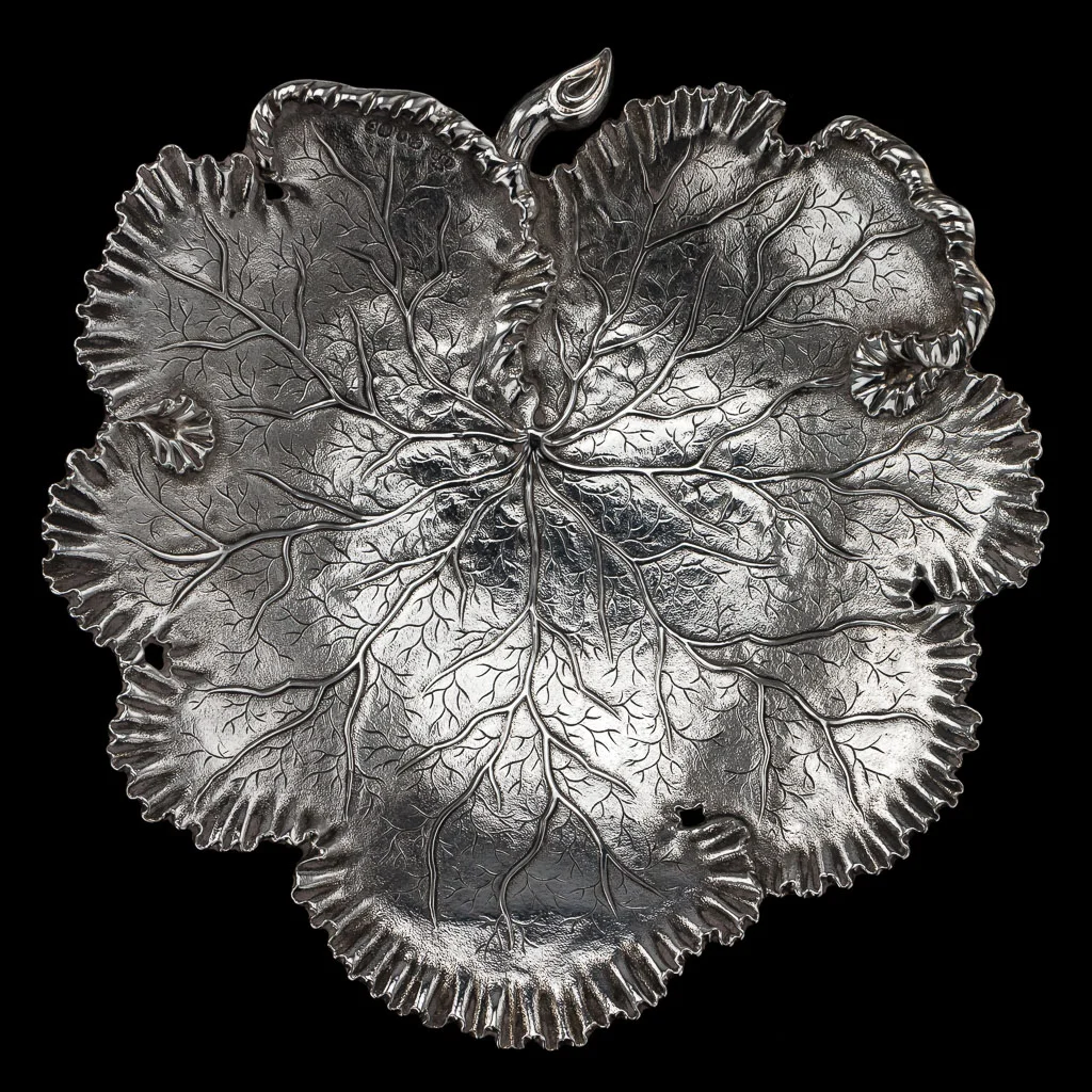 PUSHKIN ANTIQUES ANTIQUE 19thC VICTORIAN SOLID SILVER PAIR OF LEAF DISHES, HUNT & ROSKELL c.1847-04.jpg