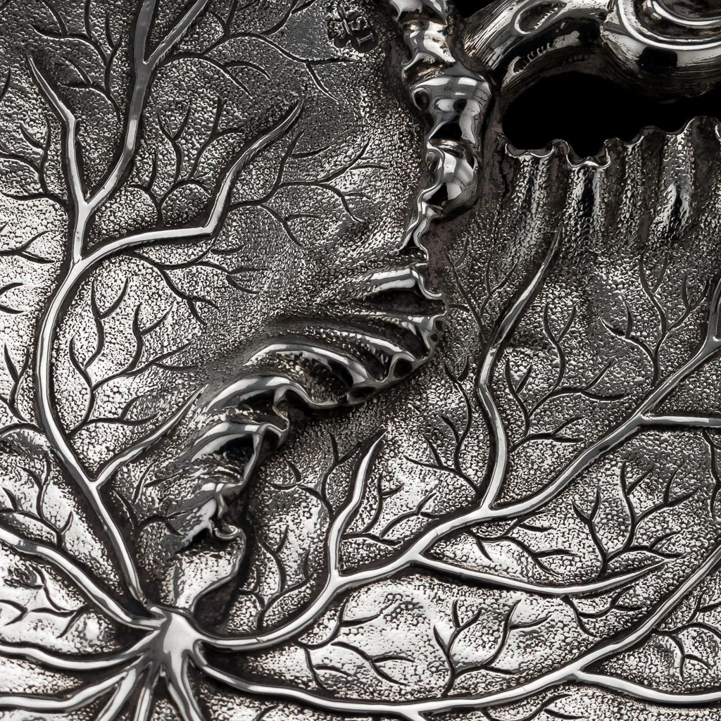 PUSHKIN ANTIQUES ANTIQUE 19thC VICTORIAN SOLID SILVER PAIR OF LEAF DISHES, HUNT & ROSKELL c.1847-09.jpg