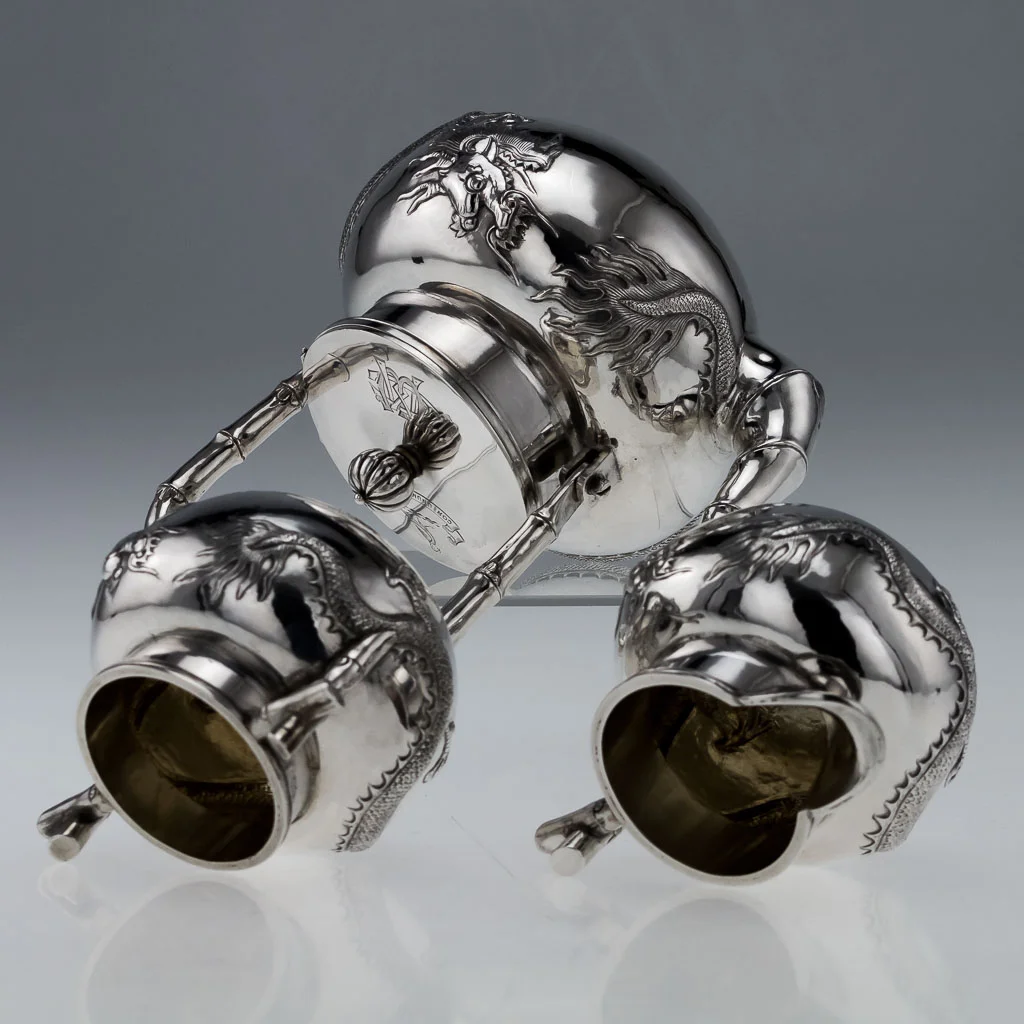 PUSHKIN ANTIQUES ANTIQUE 19thC CHINESE EXPORT SOLID SILVER 3 PS DRAGON TEA SET, WING CHEONG c1890-05.jpg