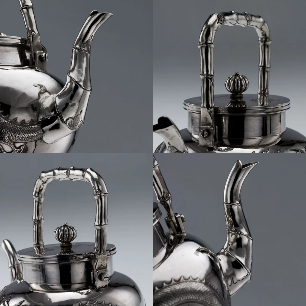PUSHKIN ANTIQUES ANTIQUE 19thC CHINESE EXPORT SOLID SILVER 3 PS DRAGON TEA SET, WING CHEONG c1890-08.jpg