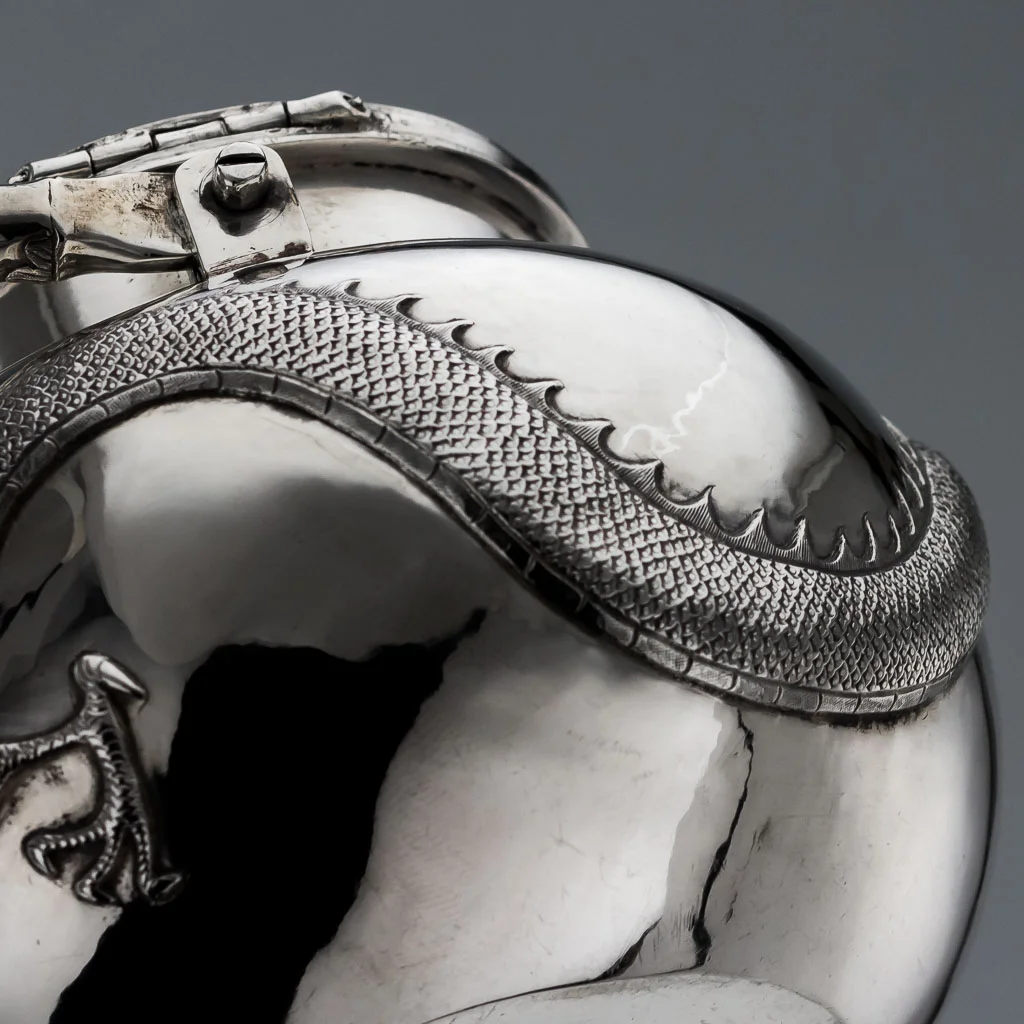 PUSHKIN ANTIQUES ANTIQUE 19thC CHINESE EXPORT SOLID SILVER 3 PS DRAGON TEA SET, WING CHEONG c1890-11.jpg