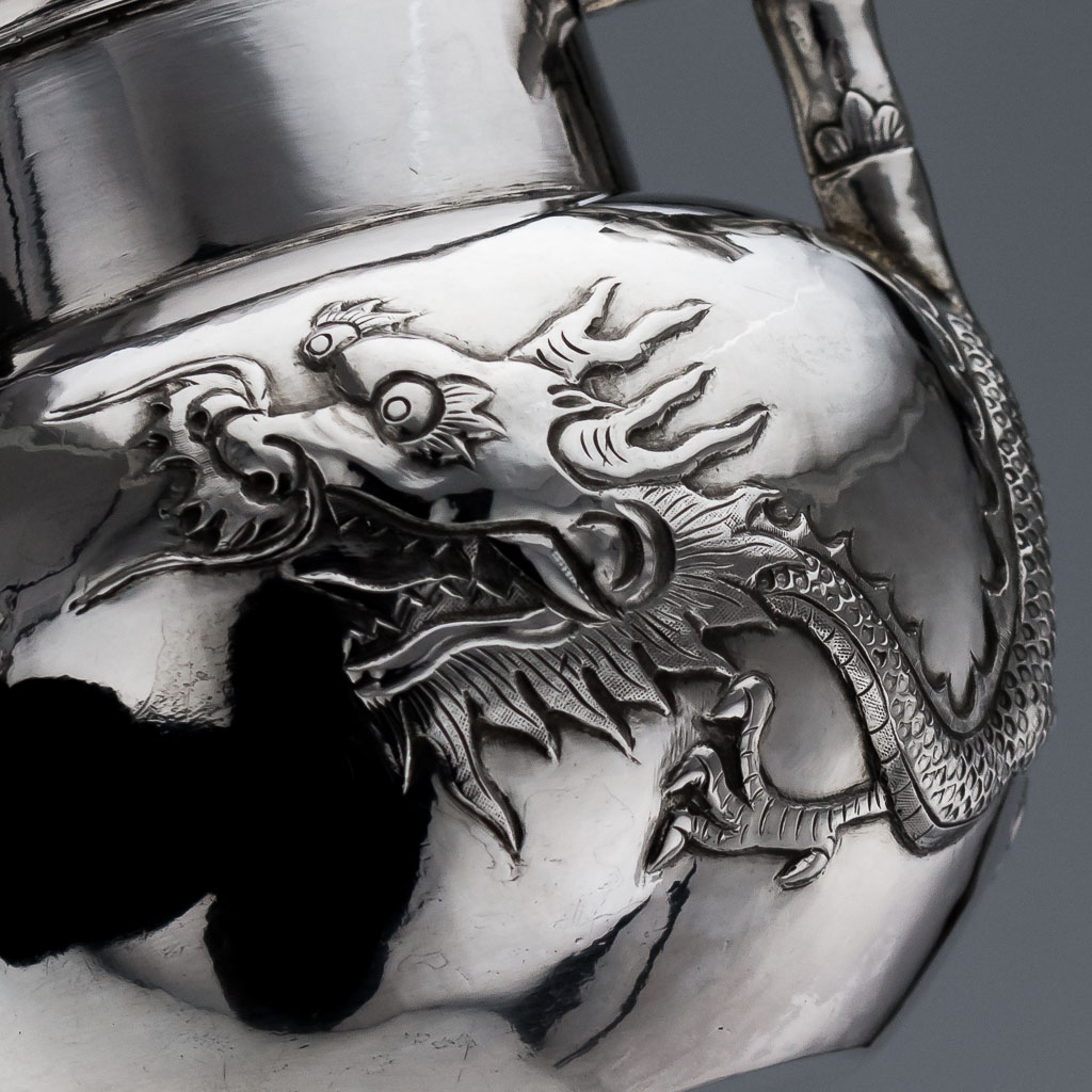 PUSHKIN ANTIQUES ANTIQUE 19thC CHINESE EXPORT SOLID SILVER 3 PS DRAGON TEA SET, WING CHEONG c1890-19.jpg