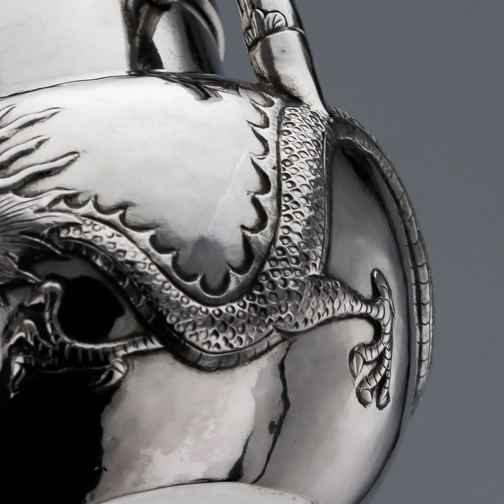PUSHKIN ANTIQUES ANTIQUE 19thC CHINESE EXPORT SOLID SILVER 3 PS DRAGON TEA SET, WING CHEONG c1890-20.jpg
