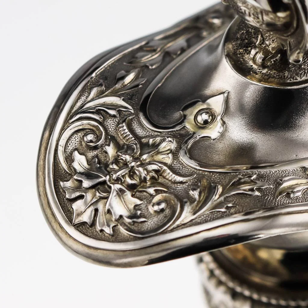ANTIQUE 19thC GERMAN SOLID SILVER & CUT GLASS FIGURAL CLARET JUG c.1890-09.jpg