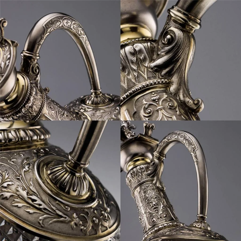 ANTIQUE 19thC GERMAN SOLID SILVER & CUT GLASS FIGURAL CLARET JUG c.1890-11.jpg