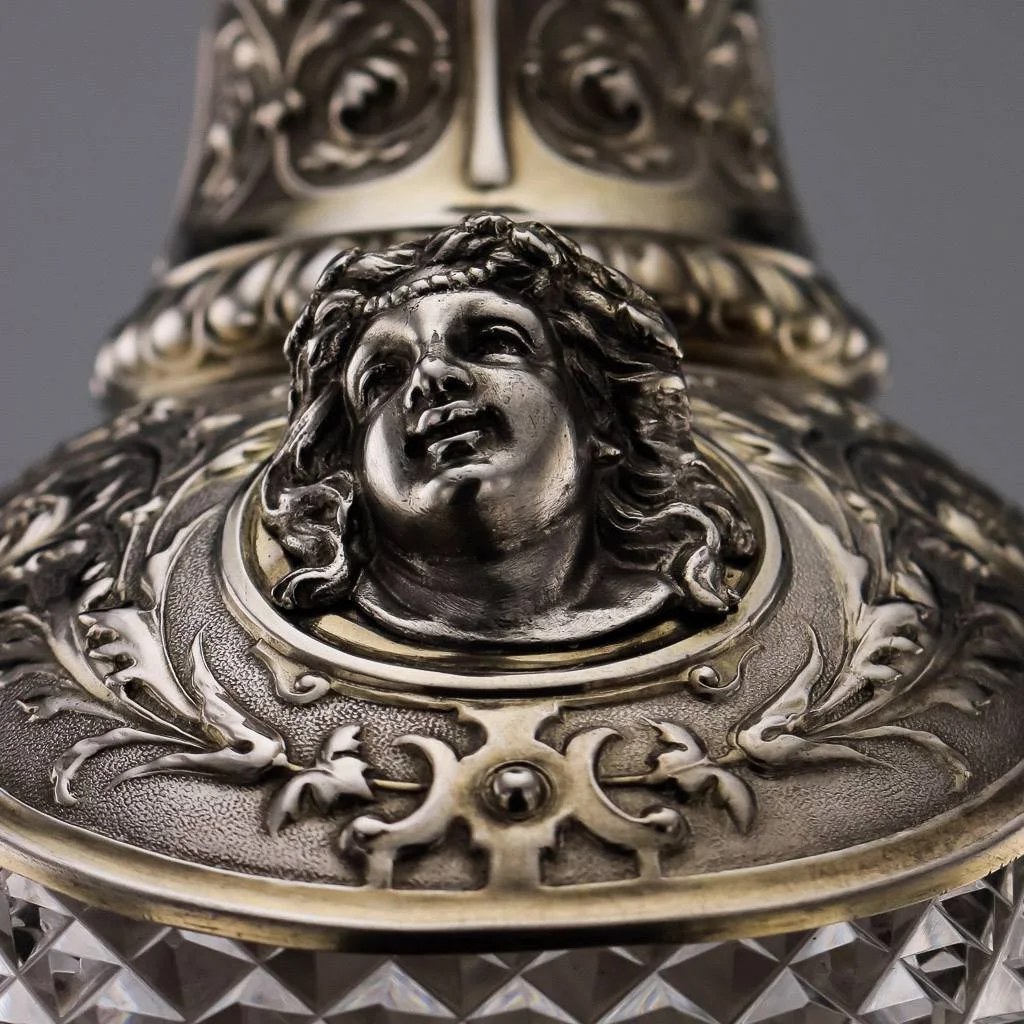 ANTIQUE 19thC GERMAN SOLID SILVER & CUT GLASS FIGURAL CLARET JUG c.1890-16.jpg