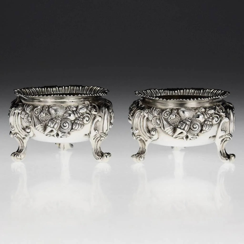 ANTIQUE 19thC GEORGIAN SOLID SILVER PAIR OF EXCEPTIONAL SALTS, JOHN HOULE c.1818-04.jpg