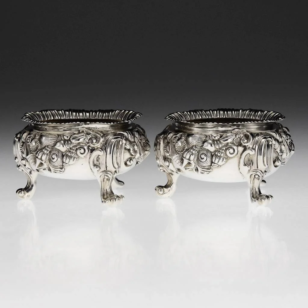 ANTIQUE 19thC GEORGIAN SOLID SILVER PAIR OF EXCEPTIONAL SALTS, JOHN HOULE c.1818-05.jpg