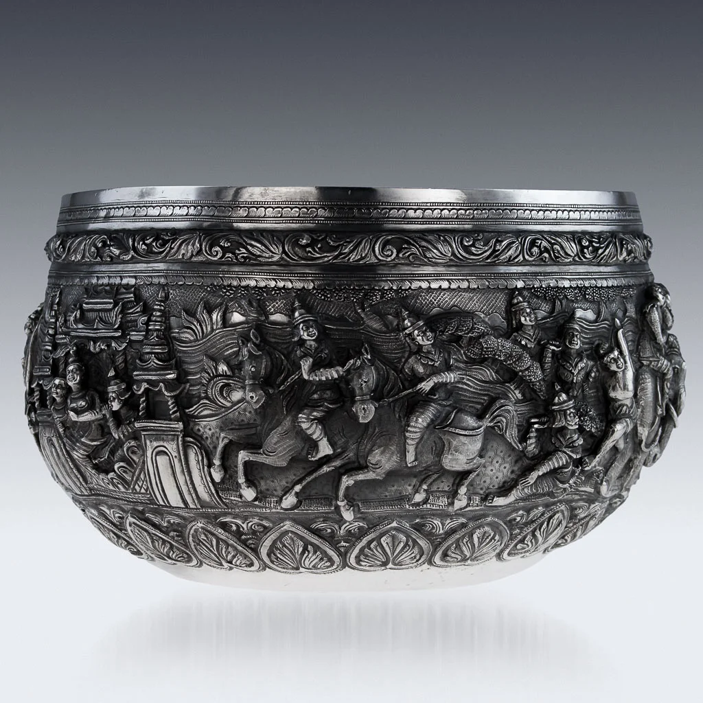 ANTIQUE 19thC EXCEPTIONAL BURMESE SOLID SILVER HAND CRAFTED BOWL c.1880-02.jpg
