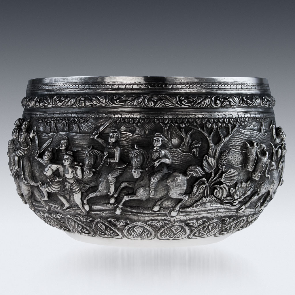 ANTIQUE 19thC EXCEPTIONAL BURMESE SOLID SILVER HAND CRAFTED BOWL c.1880-04.jpg