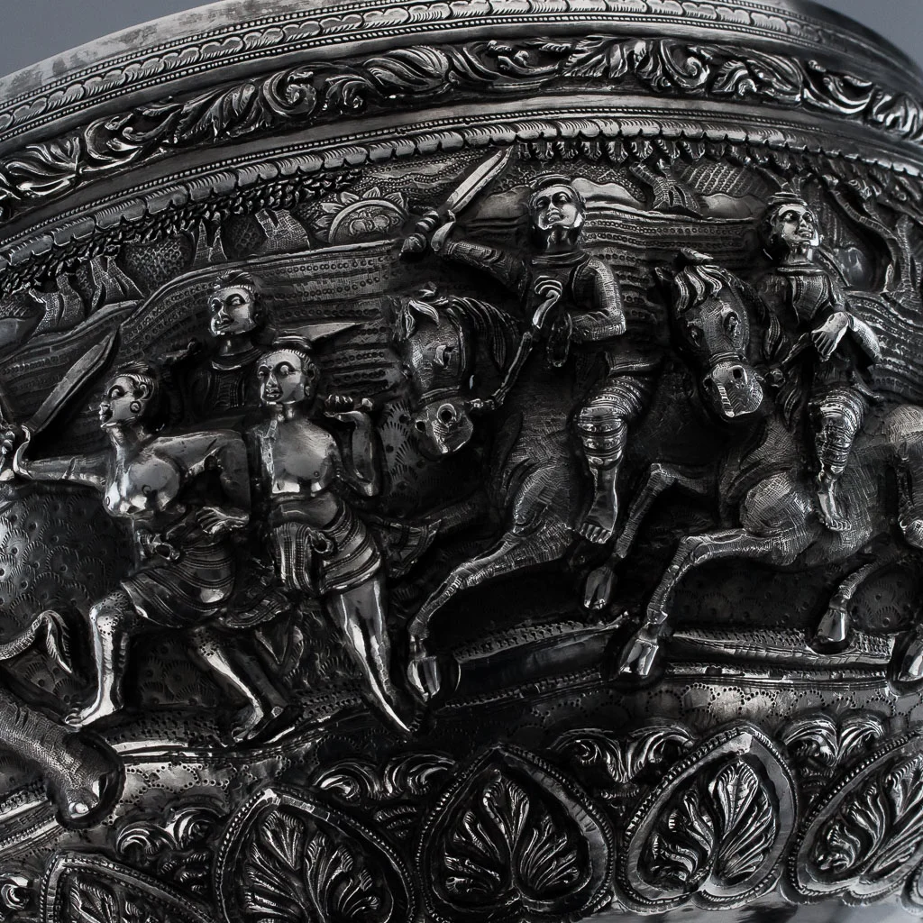 ANTIQUE 19thC EXCEPTIONAL BURMESE SOLID SILVER HAND CRAFTED BOWL c.1880-09.jpg